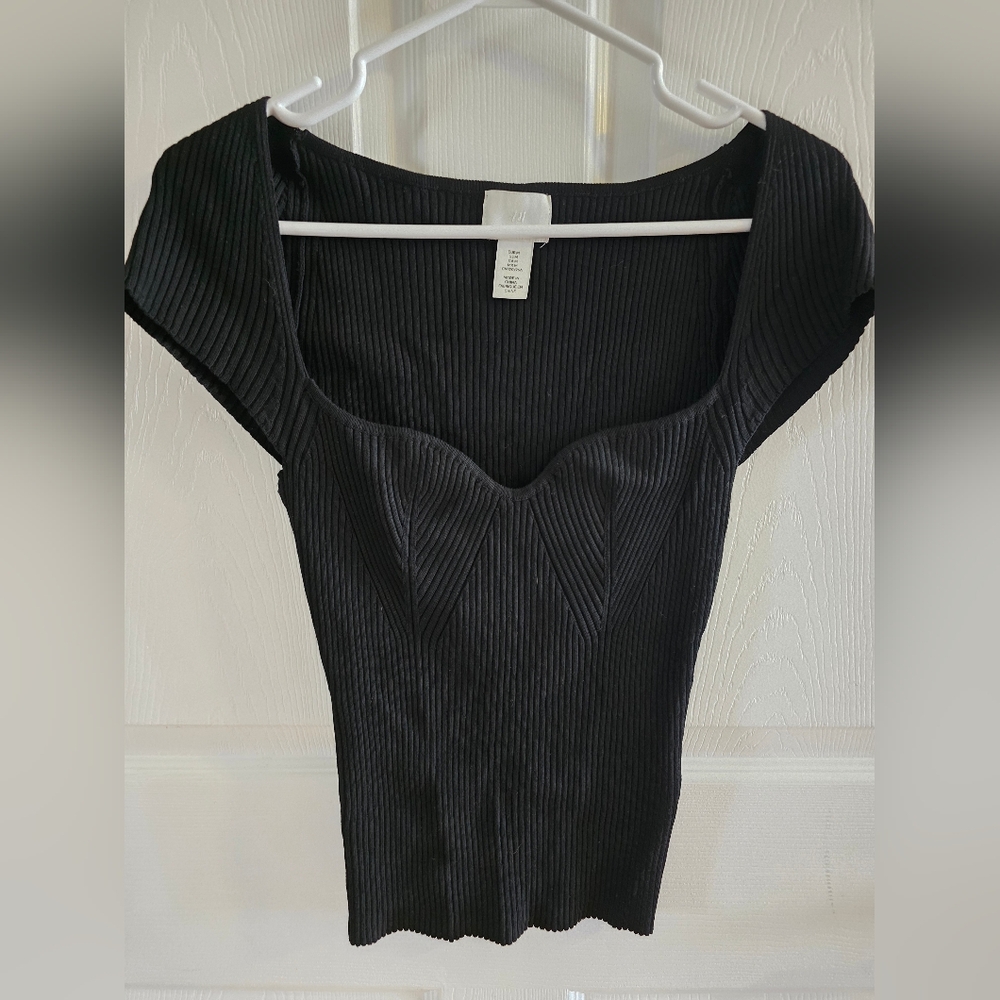 H&M Black Fitted Ribbed Bodysuit